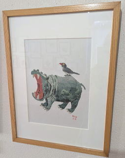 カバのあくび　：新聞ちぎり絵；中村秀夫