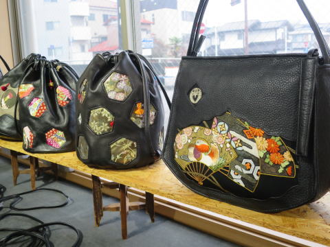 橋本和子　和柄　革バッグ